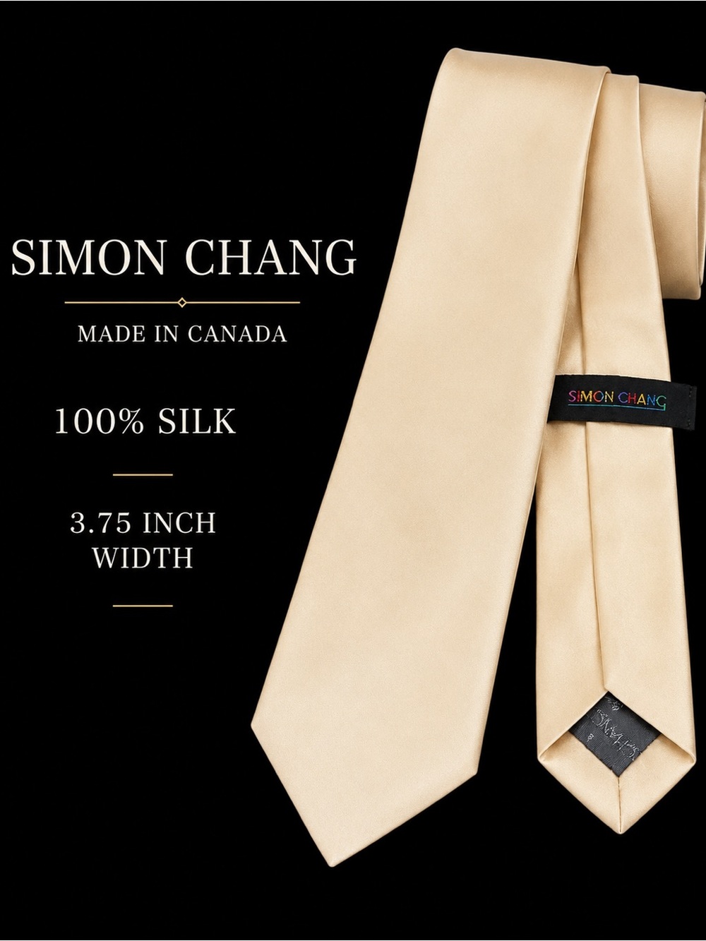 SIMON CHANG MADE IN CANADA 100% SILK TIE 3.75 INCH WIDTH EUC CREAMY BEIGE